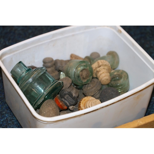 109 - Vintage glass, and stoneware, bottles and tops.