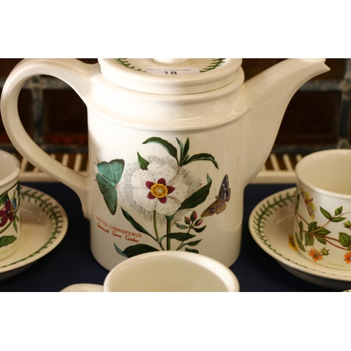 18 - Portmeirion Botanic Garden teaset, and seven Royal Kendal Bantam Series mugs.