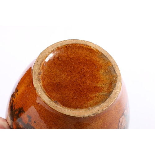 252 - Mid-century mottled drip glazed pottery baluster vase, 18cm high.