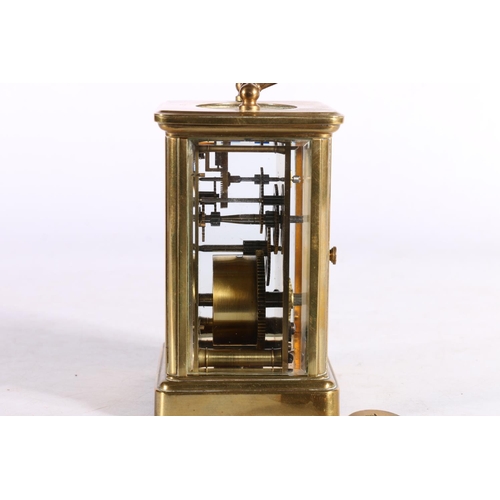 254 - French brass carriage clock, 14cm high.