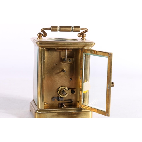 254 - French brass carriage clock, 14cm high.