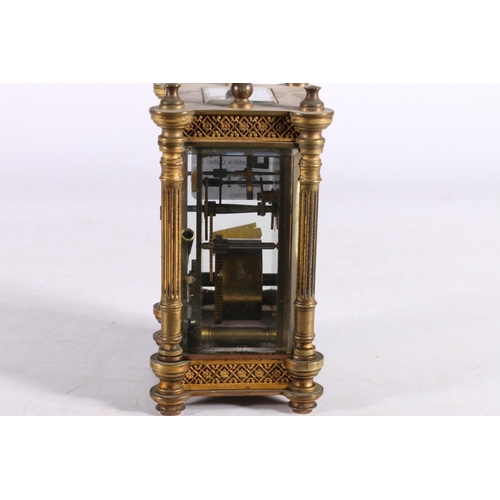 261 - Antique French brass carriage clock, 16cm high.