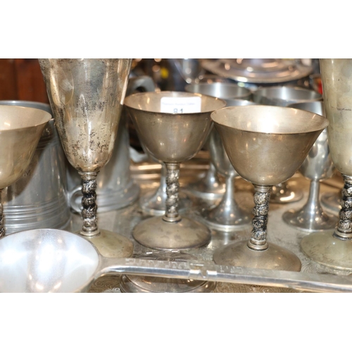 81 - Large quantity of EPNS to include a tray, a candleabra, pots, glasses, etc.