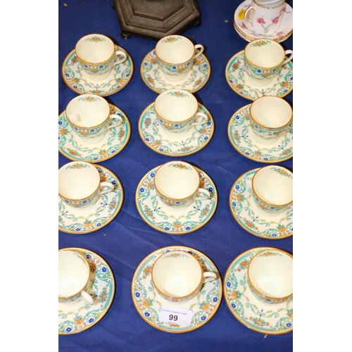 99 - Twelve Royal Doulton demitasse cups and saucers, 11cm diameter, some marked 'The Rochester' to base.