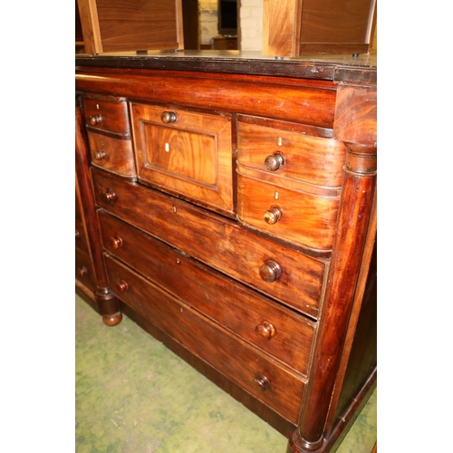 709 - Victorian mahogany Scotch chest, with four frieze drawers above three graduated long drawers, flanke... 