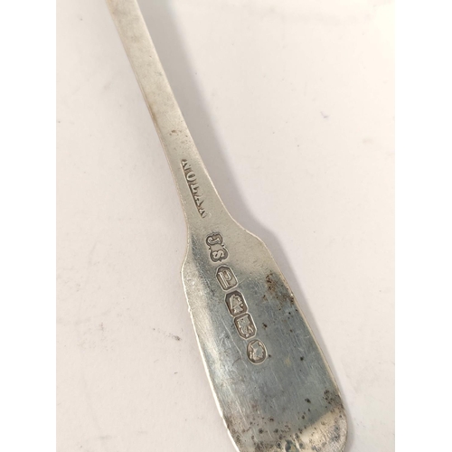 100 - Set of twelve silver dessert spoons, crested fiddle pattern, by C Cummins, Dublin, 1827, 280g.