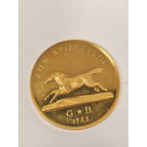 104 - Gold medal, Trinity College, Dublin, by Wyon, '15ct', 31g.