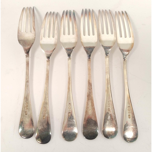 107 - Set of six plain silver dessert forks, Sheffield 1922, 322g.