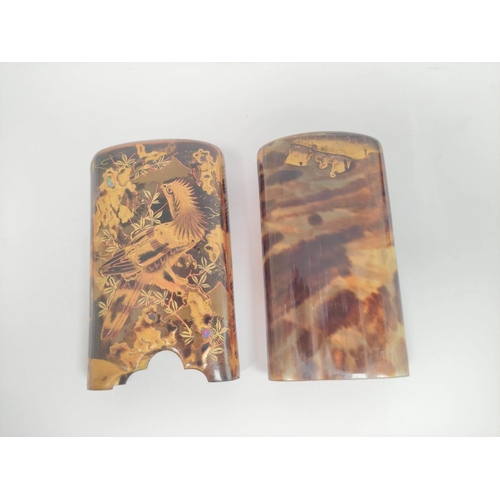 148 - Tortoiseshell lacquered cigar case of rounded rectangular shape, depicting exotic birds, 11cm.