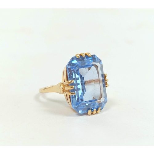 50 - Imitation aquamarine ring, in 9ct gold, size 'P'.