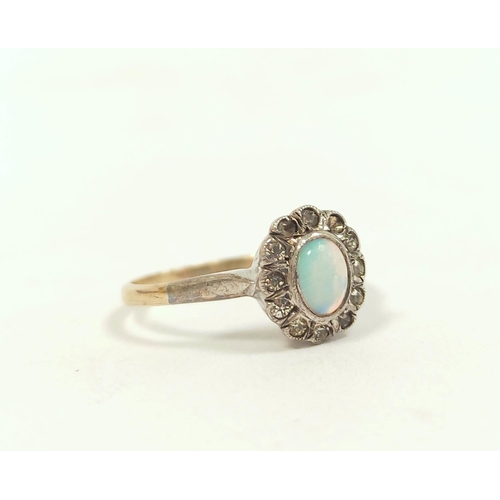 53 - Enamelled mourning ring with pearl, in 9ct gold, and an opal gem ring, 4.2g.  (2)