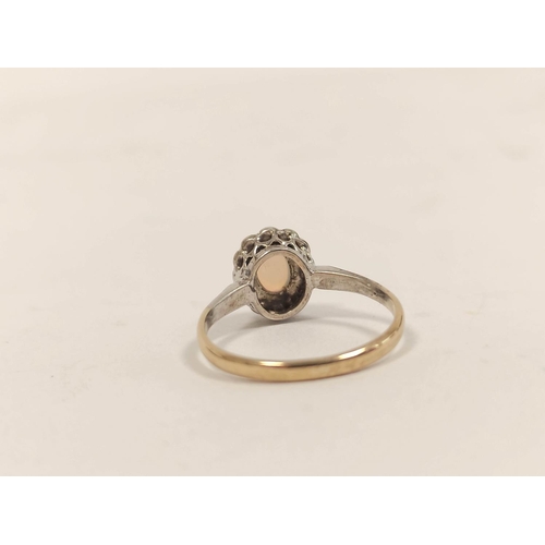 53 - Enamelled mourning ring with pearl, in 9ct gold, and an opal gem ring, 4.2g.  (2)