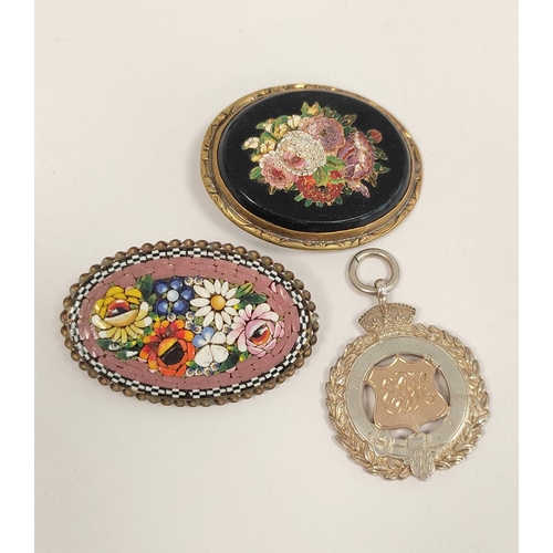 60 - Victorian micro mosaic brooch, with a spray of flowers in gilt metal, a similar more modern brooch, ... 