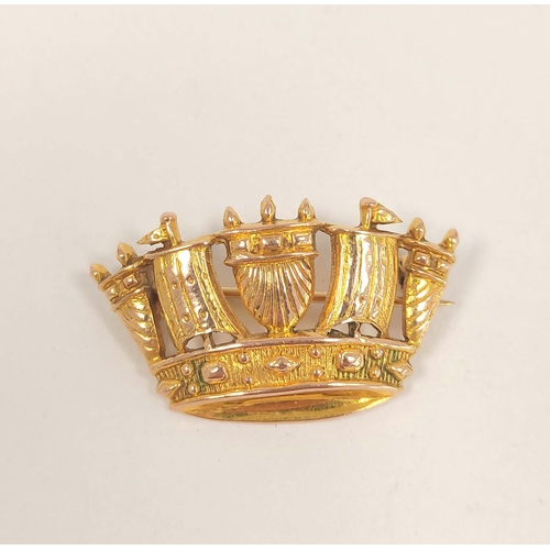 63 - 9ct gold Naval Crown brooch by Bensons, circa 1965, 6.6g.