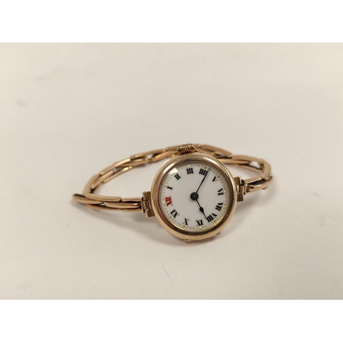 66 - Lady's 9ct gold cylinder watch, on expanding bracelet, 1928.