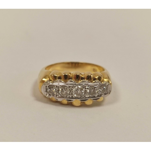 73 - Diamond five stone ring with brilliants, each approximately .2ct, in 18ct gold, with broad lobed sid... 