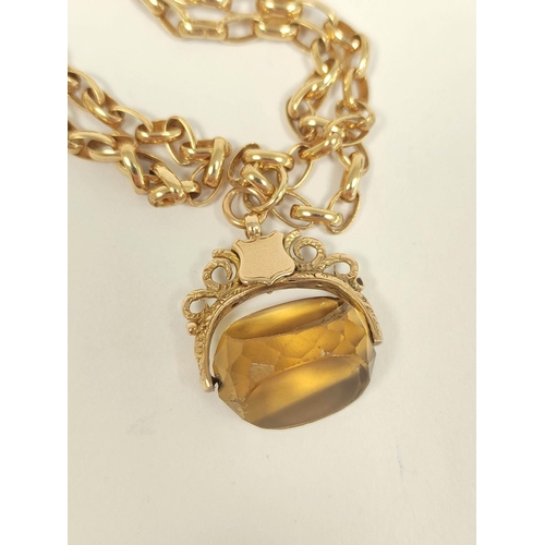 79 - 9ct gold belcher necklet, 7.3g, with citrine swivel seal.