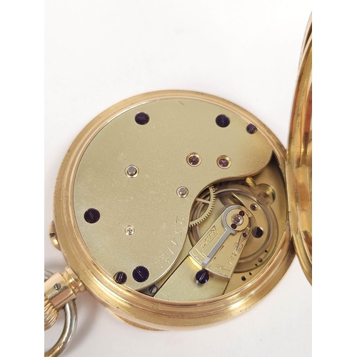 85 - Swiss lever chronograph, unsigned, no. 254181, frosted gilt movement in Swiss 18ct gold, openface ca... 