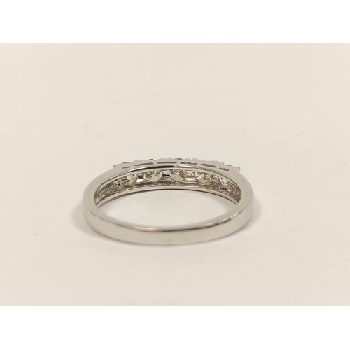 88 - Diamond five-stone ring, in 18ct white gold, approximately .75ct, size 'N'.