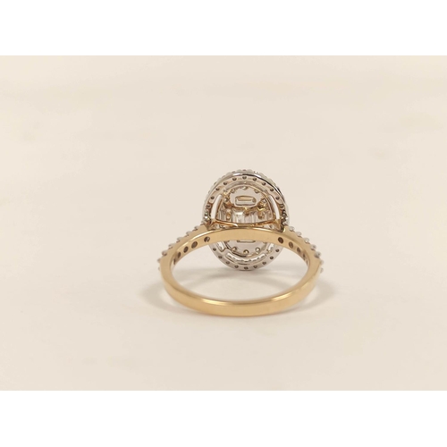 94 - Diamond cluster ring of Art Deco style with baguette and brilliant diamonds, in 9ct gold, size 'N'.