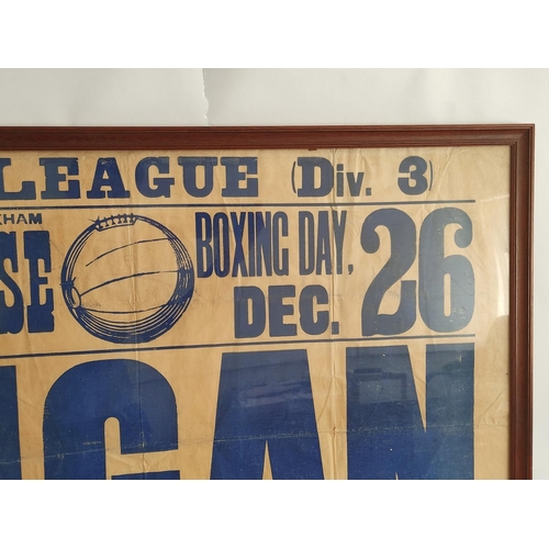 352 - Wrexham football interest, early framed Division Three match poster for Wigan Borough vs Wrexham FC,... 