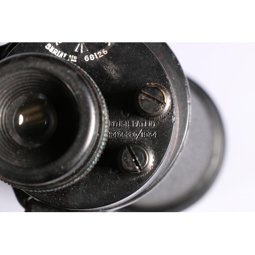 192 - Pair of Barr & Stroud binoculars, marked with broad arrow, 25cm high, along with a travelling ca... 