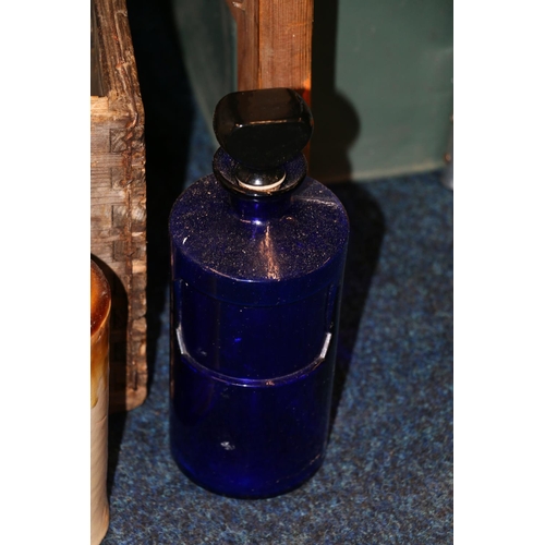 108 - Vintage bottle, and jars in wooden crates.