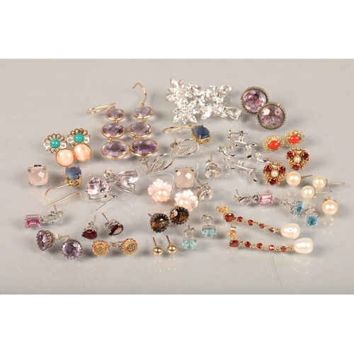 103 - Assortment of semi precious stone set earrings, some silver