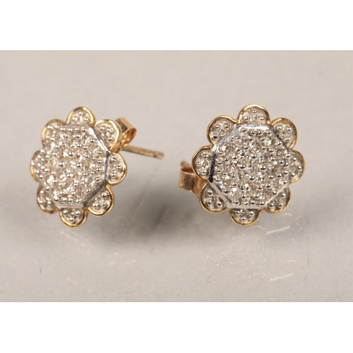 114 - Pair 9ct gold diamond set stud earrings