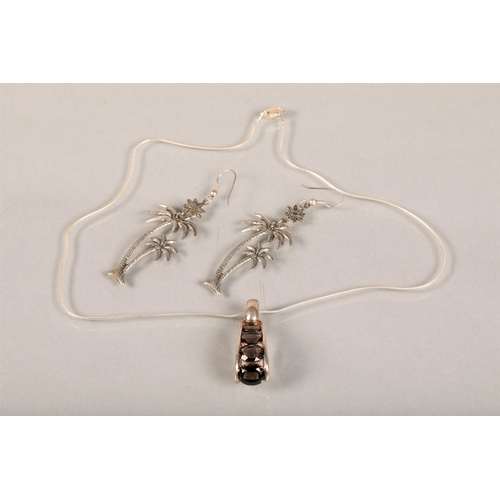 72 - Quartz set silver necklace and pair white metal palm tree earrings (2)