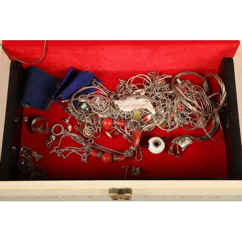 74 - Box assorted silver and costume jewellery, semi precious stones, Mackintosh style etc