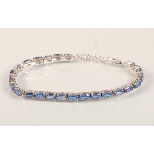 76 - Blue stone set silver bracelet 20cm