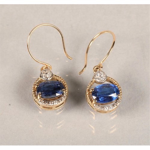 87 - 9ct gold sapphire and diamond set earrings