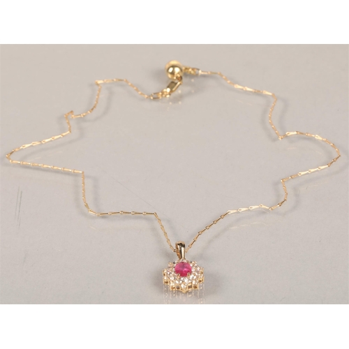 91 - 9ct gold chain and 9ct gold white and pink gem set pendant