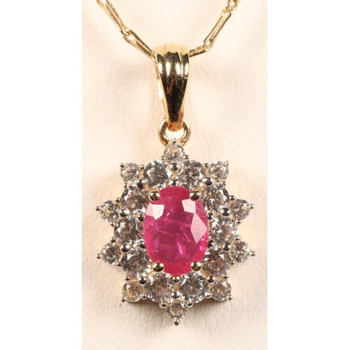 91 - 9ct gold chain and 9ct gold white and pink gem set pendant