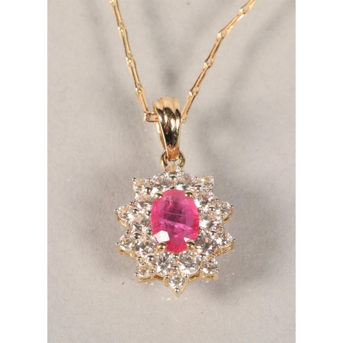 91 - 9ct gold chain and 9ct gold white and pink gem set pendant