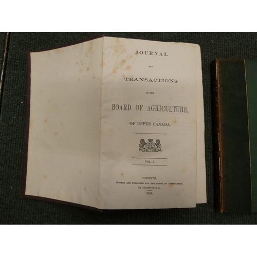 207 - BOARD OF AGRICULTURE OF UPPER CANADA. Journal & Transactions. Vol. 1. Orig. cloth. Toronto, 1856... 