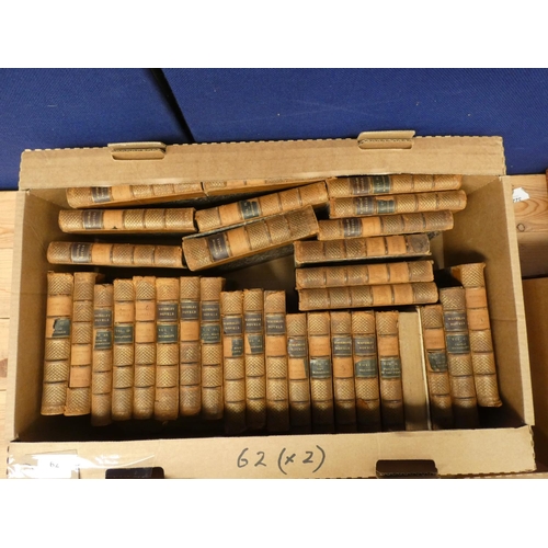 62 - Leather Bindings.  2 cartons of various vols. incl. Waverley Novels, many poor cond.... 