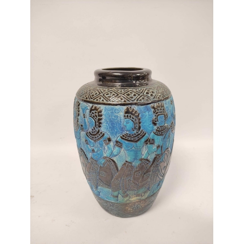 343 - Turkish Iznik vase, the oviform vase with all-over multi-coloured floral decoration, 24cm high, on l... 