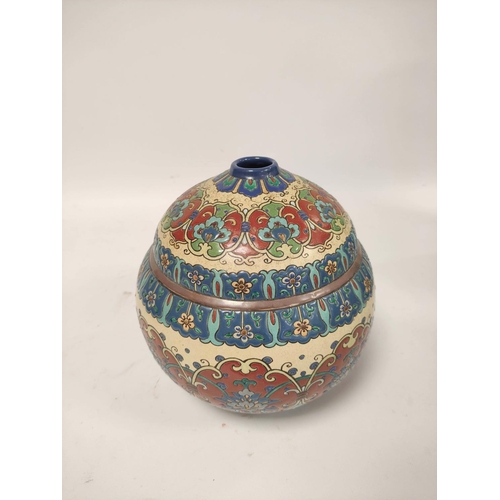 343 - Turkish Iznik vase, the oviform vase with all-over multi-coloured floral decoration, 24cm high, on l... 