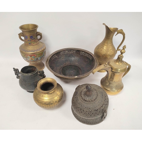 346 - Antique Chinese and South East Asian brass and metal vases to include a Ming style bronze vase, lack... 