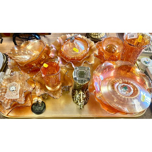 303 - Assortment orange iridescent carnival ware etc