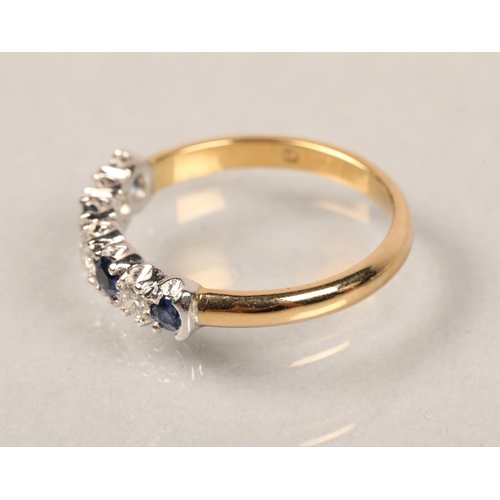 120 - 18ct yellow gold diamond and sapphire ring, size J