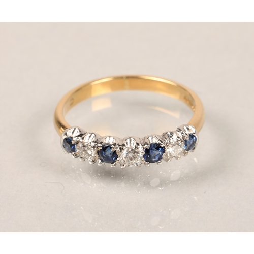 120 - 18ct yellow gold diamond and sapphire ring, size J