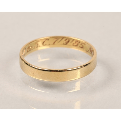 121 - 18 ct yellow gold wedding band, 1.5 grams