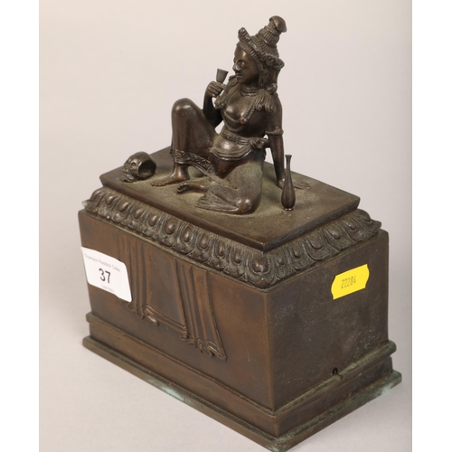 37 - Bronze Burmese novelty figure with cover revealing erotic figures