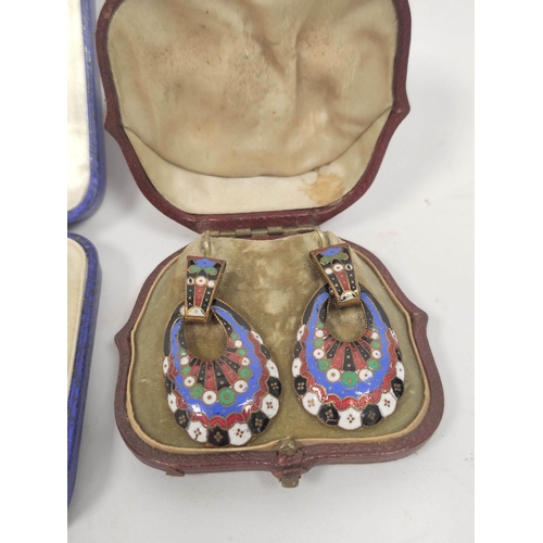 119 - Pair of paste blue and white drop earrings; another pair, enamel.  (4).