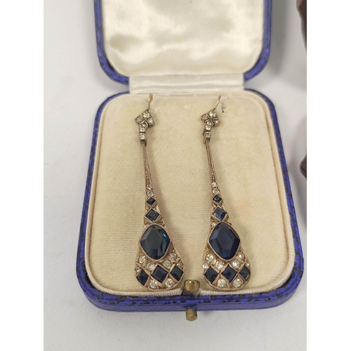 119 - Pair of paste blue and white drop earrings; another pair, enamel.  (4).