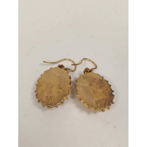 126 - Pair of Victorian gold oval boss earrings, possibly 15ct, 7g.