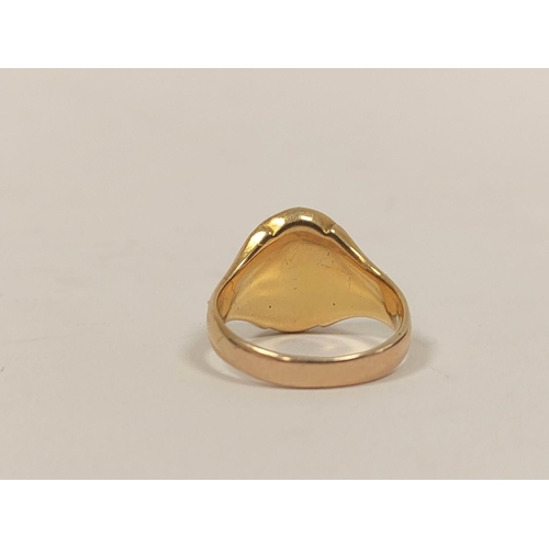 128 - Carnelian signet ring in 18ct gold, 1889, size L, 6.5g gross.